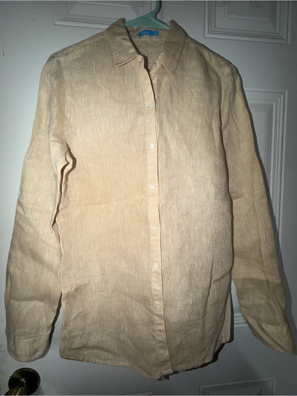 J. McLaughlin Tan Linen Shirt with Blue Tag